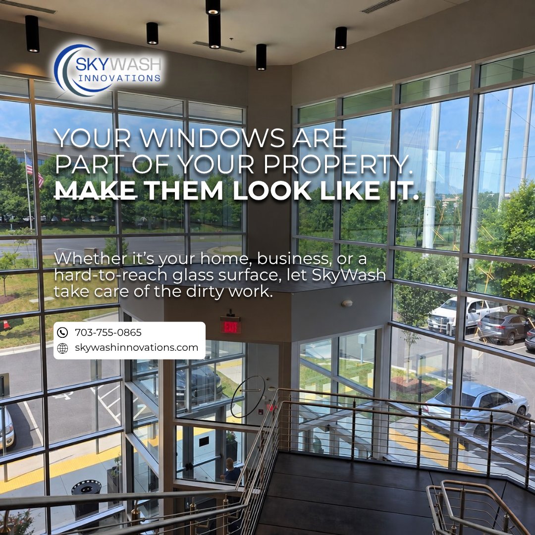 SkyWashTeam's tweet photo. Why choose SkyWash Innovations for window cleaning?

It’s not just about making windows clean.

It’s about better views, more natural light, better curb appeal, and a property that looks well maintained.

And when those windows are high or hard to reach, SkyWash has the equipment and experience to handle them without unnecessary ladders or scaffolding.

📞 (703) 755-0865
🌐 https://t.co/LWIo4b75dd

#WindowCleaning #GlassCleaning #SkyWashInnovations