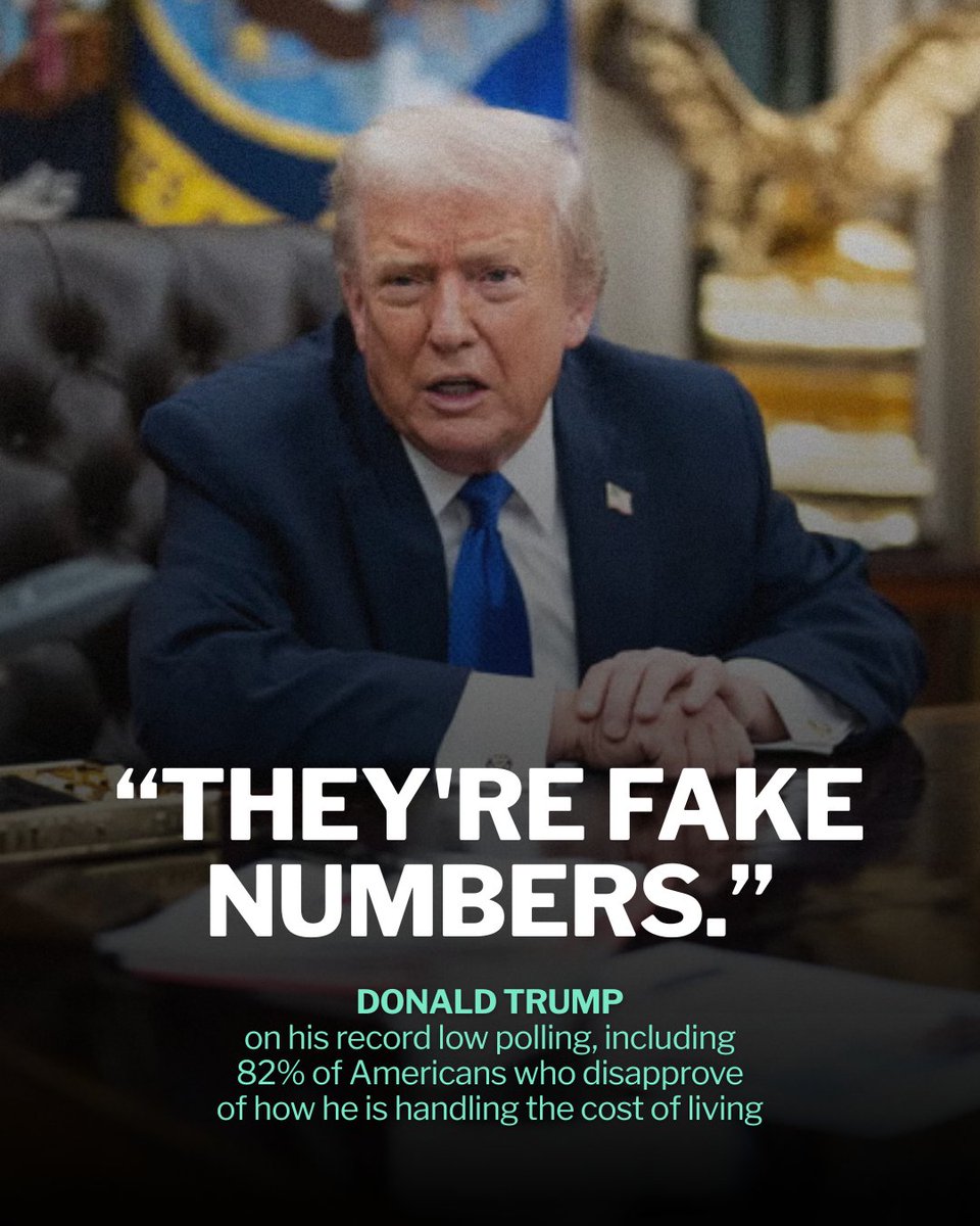 RepJayapal's tweet photo. What’s fake is Trump’s promise to lower costs.

He might not want to believe it, but polling shows that 82% of Americans disapprove of how he is handling the cost of living. Between tariffs, forever wars, and cutting healthcare, he has massively failed working people. https://t.co/hO6eoVFYXO
