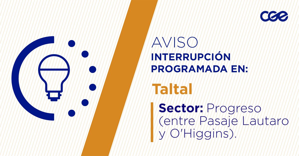 CGE_Clientes's tweet photo. Para mejorar la calidad del suministro de nuestros clientes de #Taltal, este sábado, entre 08:00 y 13:00 horas, se realizará una #InterrupciónProgramada (sectores en la imagen 👇) debido a trabajos de mejoras. Recuerda desconectar tus artefactos 🔌 https://t.co/RbqUpQ9kAm