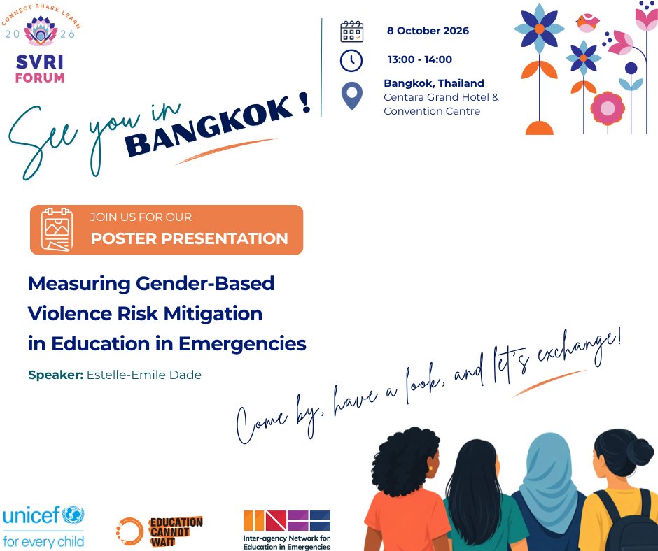 EduCannotWait's tweet photo. Every child deserves to learn in safety, free from gender-based violence.

Funded by #ECW and developed in collaboration with @UNICEF & @INEEtweets, the 'Menu of Measures' provides practical guidance and validated indicators to help education practitioners assess and strengthen #GBV risk mitigation efforts in education in emergencies.

Discover the tool during the Poster Sessions at the #SVRI Forum 2026 in Bangkok on 8 October.

📙 https://t.co/PcHbiftnwi
🔗 https://t.co/bj3FiFB0oi