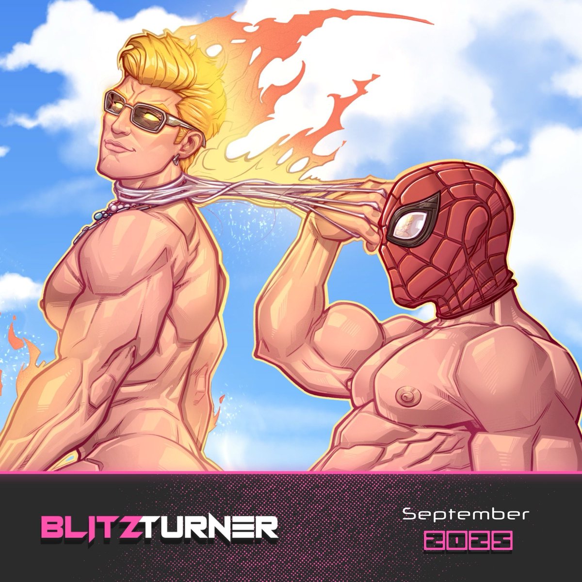 BlitzTurner's tweet photo. Flashback - Himbros: Unstable Polycules

NSFW: https://t.co/529oXokaeb

It’s Flashback Friday, so here’s Human Torch &amp; Spider-Man (from Marvel Rivals)!! 🔥🕸️

Think it’s safe to say that it’s gonna get sticky!! 💦😜

#bara #gaycomics #gayart

(https://t.co/pZ2NCKxs7w) https://t.co/amkWx8YcwW