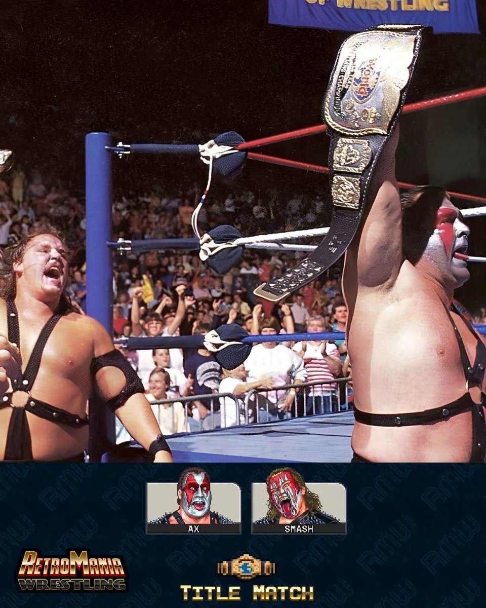 RetrosoftStudio's tweet photo. 37 years ago today: Ax &amp; @RealDemoSmash defeated the Brain Busters at a WWF Superstars taping to reclaim the World Tag Team Championship. The match would air a month later on November 4, 1989.

🗓️ October 2, 1989
🗺️ Wheeling, WV
📺 WWF Superstars https://t.co/y6g9aqtVHb