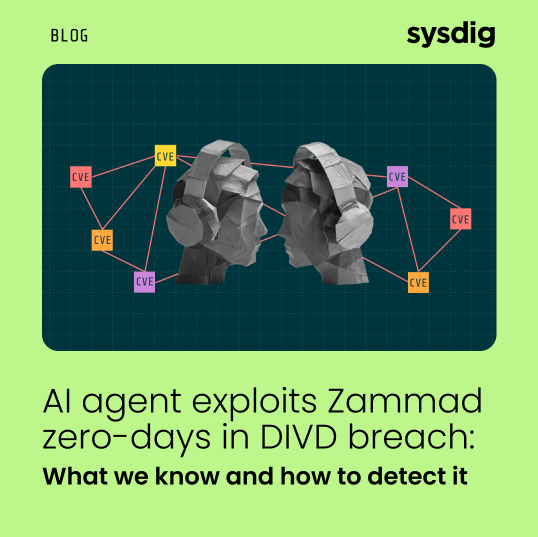 sysdig's tweet photo. How fast can an AI agent chain two Zammad zero-days and reach root? DIVD says seconds. 

The target: DIVD itself, the nonprofit that warns others about exposed systems.

Breakdown, detections &amp; mitigations: 
https://t.co/epVrUtfza8

#cloudsecurity #ThreatResearch https://t.co/iel2glqF0r