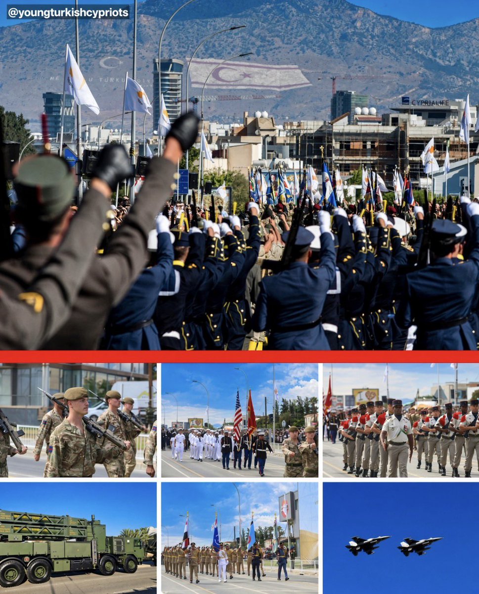 Young_Turk_Cyp's tweet photo. Nikos Christodoulides can fill the South with as many foreign militaries as he likes, from American, French and Egyptian troops to Israeli missile systems, but all he is achieving is pushing Turkish Cypriots further away.

For more than 52 years, peace on this island has been maintained by the Turkish Armed Forces, and he has chosen to answer it by militarising the Greek Cypriot side.

At the same time, his side has worked to cancel children's football camps and music festivals in the North, targeting the very spaces where our young people meet the wider world.

This is not a leader who seeks reunification or cooperation, and no parade of foreign soldiers will change that.

Above it all, the TRNC flag on the Beşparmak mountains remains exactly where it has always been.