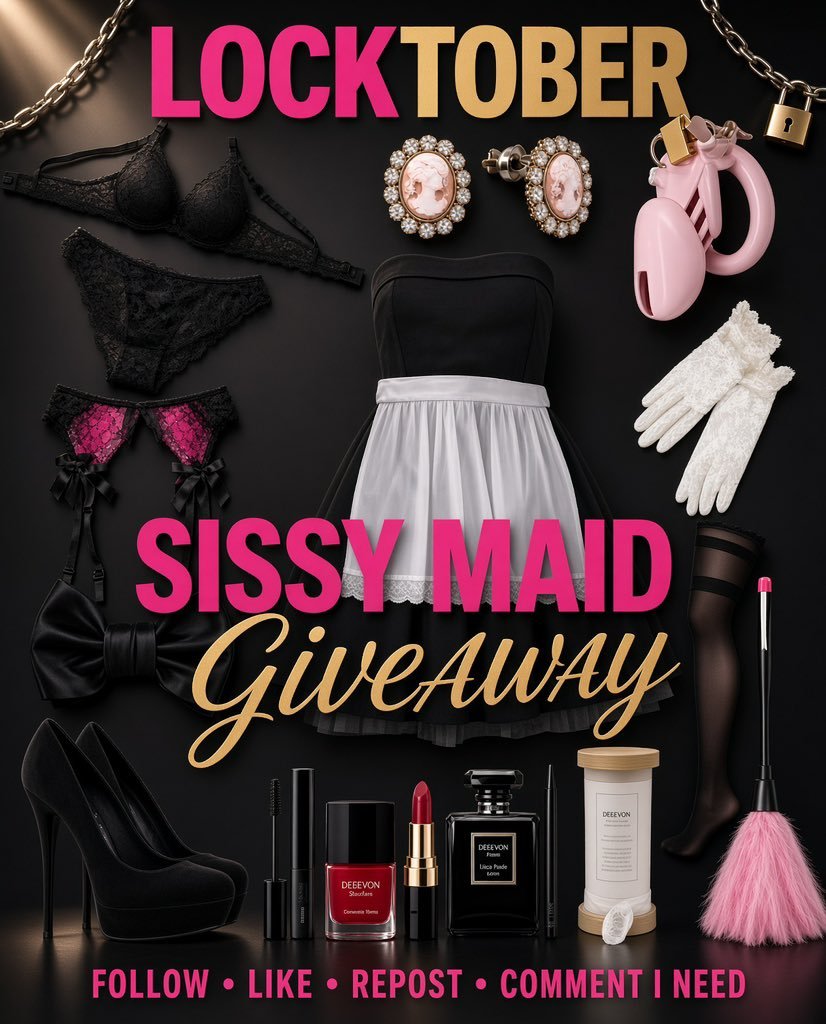 MistressSapph0's tweet photo. 🎊🍾🎉🔒 LOCKTOBER SISSY MAID GIVEAWAY 🎉🍾🎊

Win the full sissy maid set. Dress, cage, heels, and the rest. 🔒💖

To enter: ➕ Follow ❤️ Like 🔁 Repost 💬 Comment “I Need”

Winner gets locked and dressed for Locktober. 🍾🎉 Losers stay locked in their heads. 🔒🎊

Good luck eve https://t.co/F5e1nHdRJB