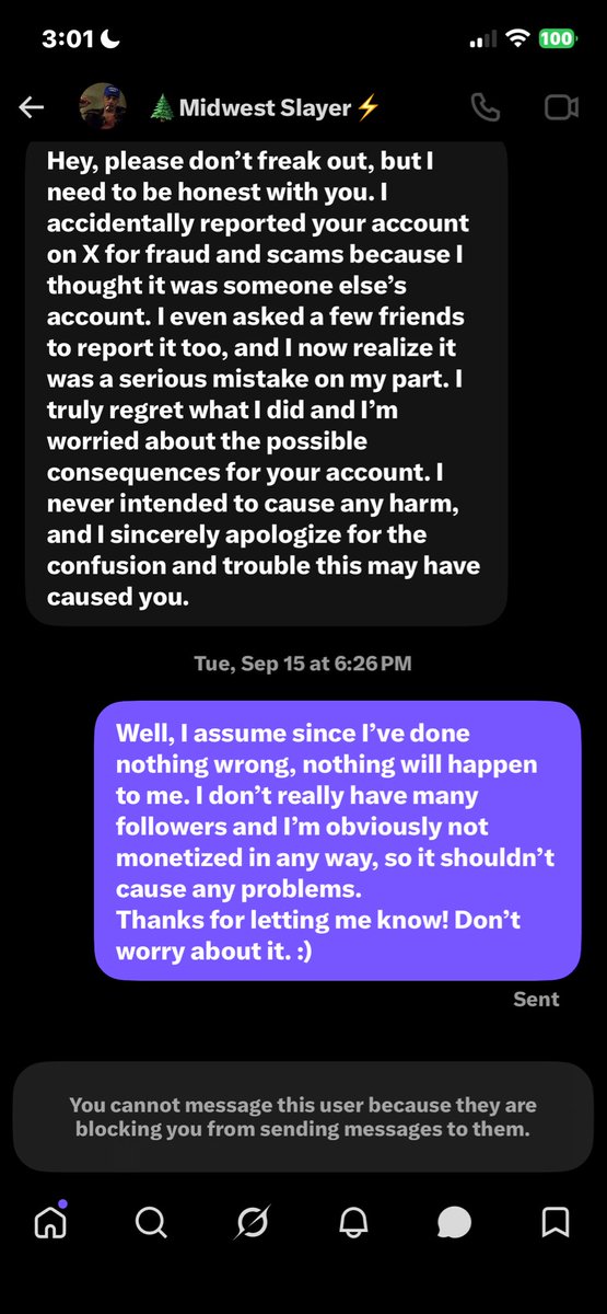 RebelHeartDixie's tweet photo. I like how this asshole blocked me because her fucking account got hacked and messaged me. 
I replied quite normally before that. I didn’t even notice until I went to talk to someone else. Naturally I assume Midwest Slayer very important. 🙄 So I blocked her, too. https://t.co/gNBS41E6wE