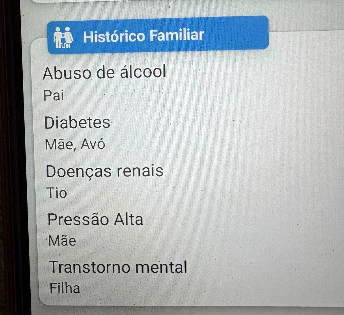 nataliamilgrau's tweet photo. fui marcar consulta pra minha mãe no app do convênio e me deparo com o histórico familiar 
transtorno mental: filha https://t.co/CeWhVeluBe