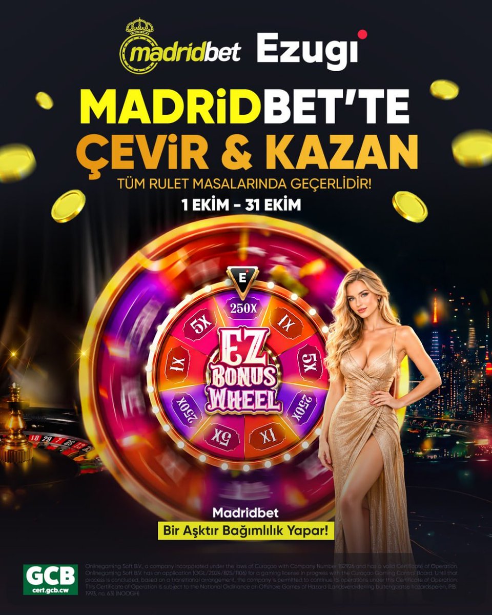 catikkaslilar's tweet photo. ÇEVİR &amp; KAZAN #MADRİDBET’TE!🕶️

#Madridbet ve Ezugi iş birliğiyle Çevir &amp; Kazan etkinliği 1–31 Ekim tarihleri arasında devam ediyor.

Güncel giriş yorumlarda!
#BELTUR #TaşacakBuDeniz https://t.co/SeimihTNNv