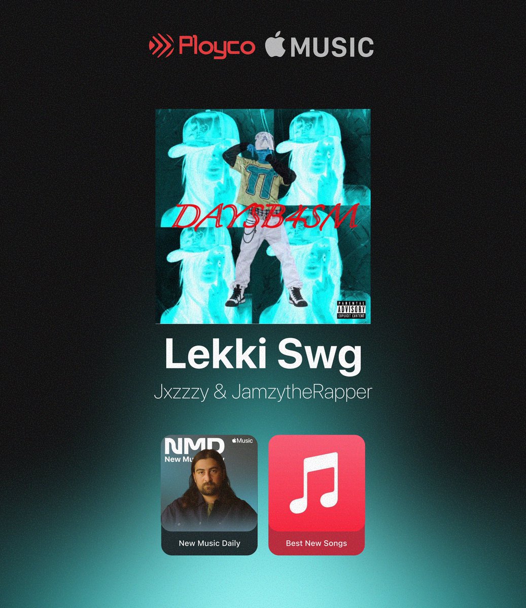 ploycomusic's tweet photo. Lekki Swg" by Jxzzzy & JamzytheRapper is featured on Apple Music's New Music Daily & Best New Songs.
Turn your speakers up! 🔊
#ploycomusic https://t.co/s0lV9NBuC1