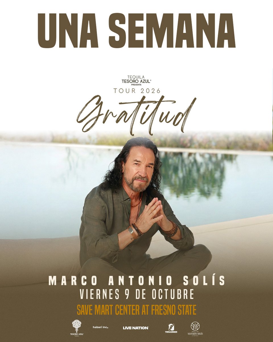 savemartcenter's tweet photo. ONE WEEK AWAY! 🎶

Marco Antonio Solís brings the Gratitud tour to the Save Mart Center on October 9th! Don't miss out on this incredible night. 

🎟️ Get your tickets today! https://t.co/gpH5oNNJ9P

#MarcoAntonioSolis #SaveMartCenter #SMCRocks https://t.co/D5H8yCJCiM