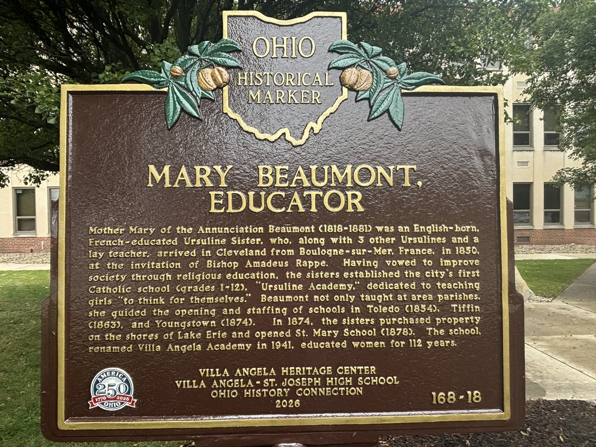 VASJHighSchool's tweet photo. ☀️ #VASJ celebrated the legacy of Mother Mary Beaumont, OSU, today with the dedication of an Ohio Historical Marker. Alumni proudly sang the Villa Angela Alma Mater as we honored her lasting impact on Catholic education in Cleveland. #VillaAngela https://t.co/nKV3Je8fZL