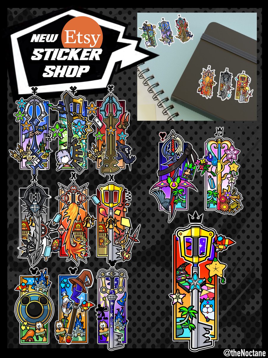 theNoctane's tweet photo. (Reposts appreciated!)

FINALLY OPENED MY ETSY SHOP😭 
with stickers of my keyblade artworks separately and a sheet with all the 12 stickers, there’s also holographic ones 🫶🏻 More stuff soon!!! https://t.co/jJg0uaR47E