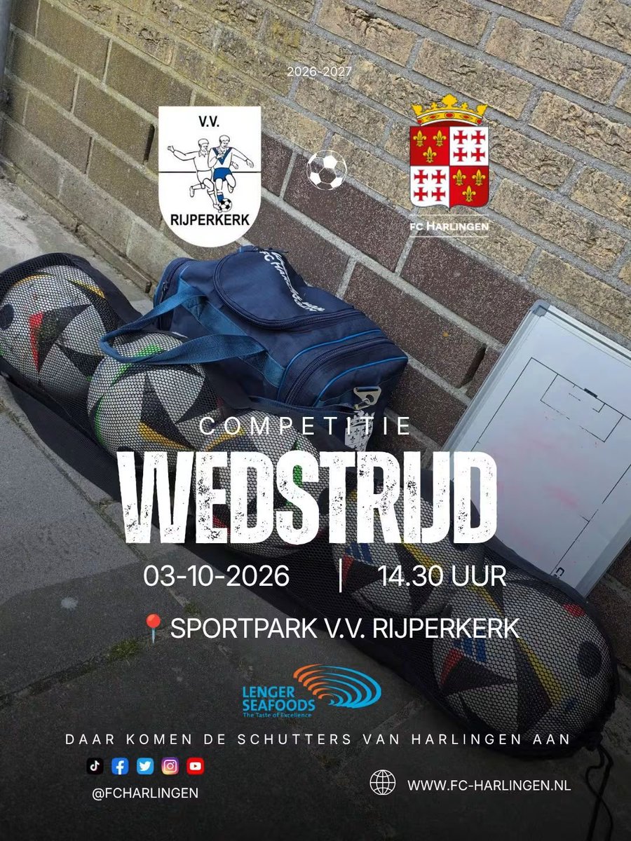 fcHarlingen's tweet photo. Zaterdag is het 𝗠𝗔𝗧𝗖𝗛𝗗𝗔𝗬!
🆚  @VVRijperkerk  - fc Harlingen 1
⌚️ Zaterdag 3 oktober 2026, 14.30 uur
🏟️ Sportpark v.v. Rijperkerk, Ryptsjerk
🌎 Voorbeschouwing:
https://t.co/6hPwi1Zjmv https://t.co/0MJ6kGplCZ