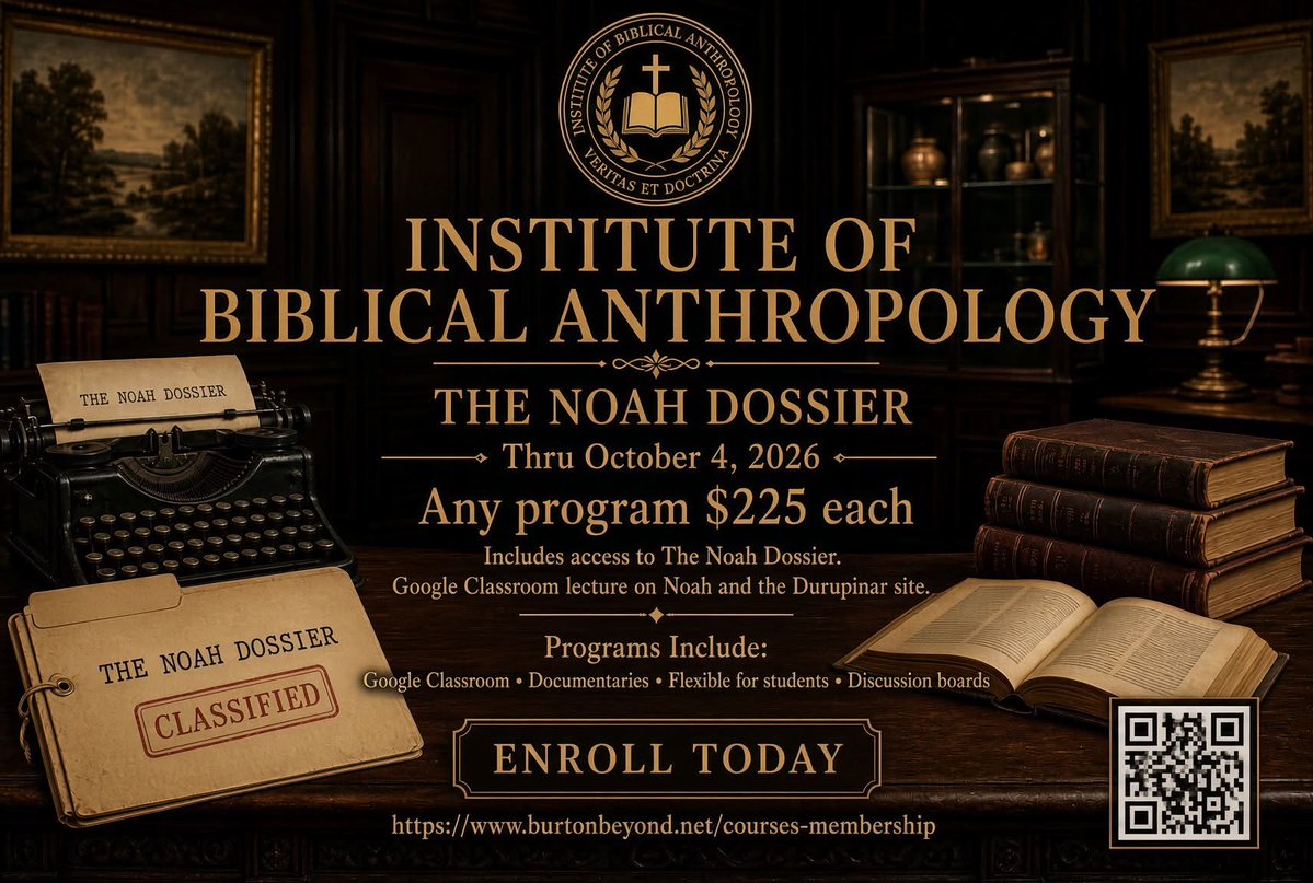 burtonbeyond's tweet photo. Noah's Ark on the brain? Good. Here's my prescription:
For learning archaeology:  Biblical Anthropology 
For flood epics: Mythology
For  the Watchers: Biblical Demonology 
For giants and monsters: Preternatural Morphology 
For Noah's zip code: Ancient Near Eastern Civilization 
For NT-era Noah views: Mediterranean Civilization 
Supplement for  balance with: The Noah Dossier
Take one and call me in the morning through October 4, 2026. Save and learn. Thx and Godspeed.
