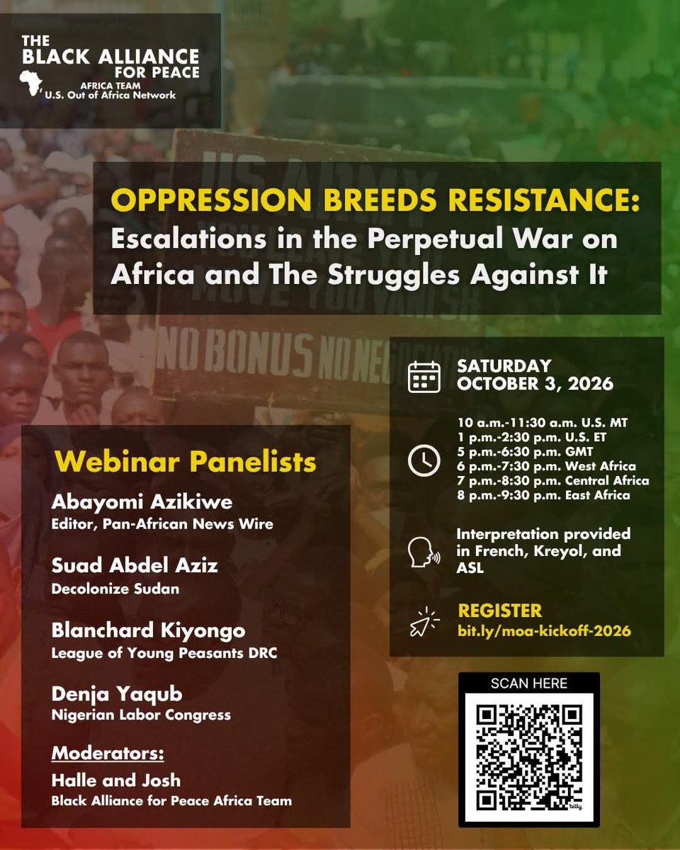 Blacks4Peace's tweet photo. TOMORROW! Join BAP Africa Team and the US Out of Africa Network for the 6th International Month of Action Against AFRICOM kick-off webinar! 

Register: https://t.co/JT3xVKHJzJ

#shutdownAFRICOM https://t.co/EElk4gGOoy