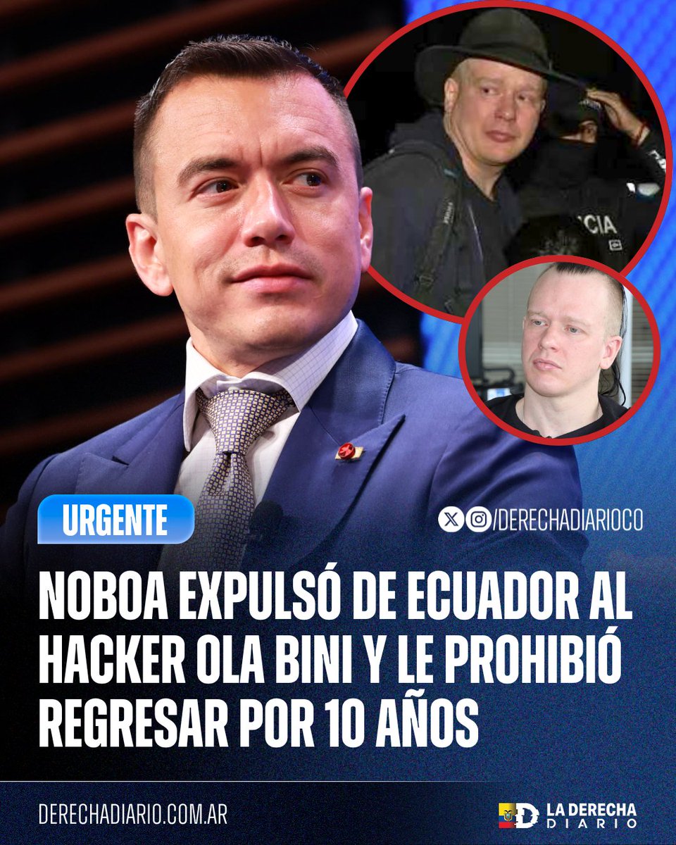 DerechaDiarioEC's tweet photo. 🚨🇪🇨🇸🇪 | CON NOBOA NO SE JODE: Por orden directa del presidente Daniel Noboa, al activista zurdo y hacker Ola Bini le revocaron la visa y ordenaron su expulsión inmediata de Ecuador tras considerarlo una amenaza para el Estado.

La medida dispone su deportación a Suecia y le prohíbe regresar a Ecuador durante los próximos 10 años.