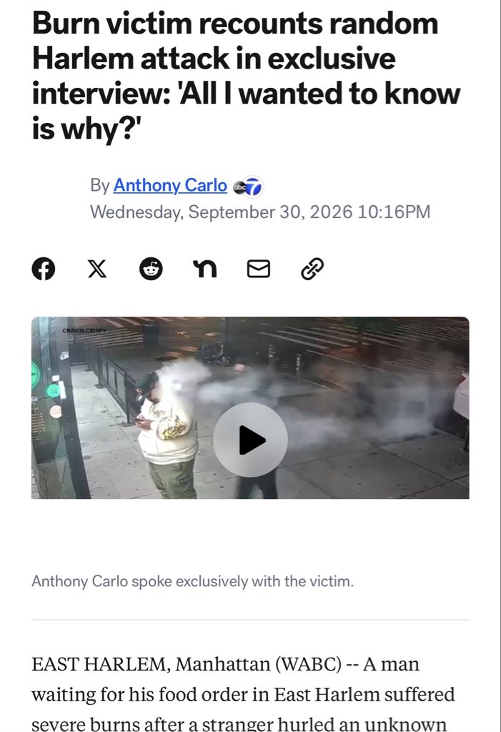 sarithaforny's tweet photo. A man waiting for his food in East Harlem was attacked without warning with a burning substance that left him severely injured and needing a skin graft.

New Yorkers are being attacked doing the most ordinary things — riding the subway, walking down the street, waiting for dinner.
This is not normal, and we cannot accept it as the cost of living in New York.

Public safety isn’t optional. As Attorney General, I will use every tool of the office to fight violent crime and make protecting New Yorkers the priority again.