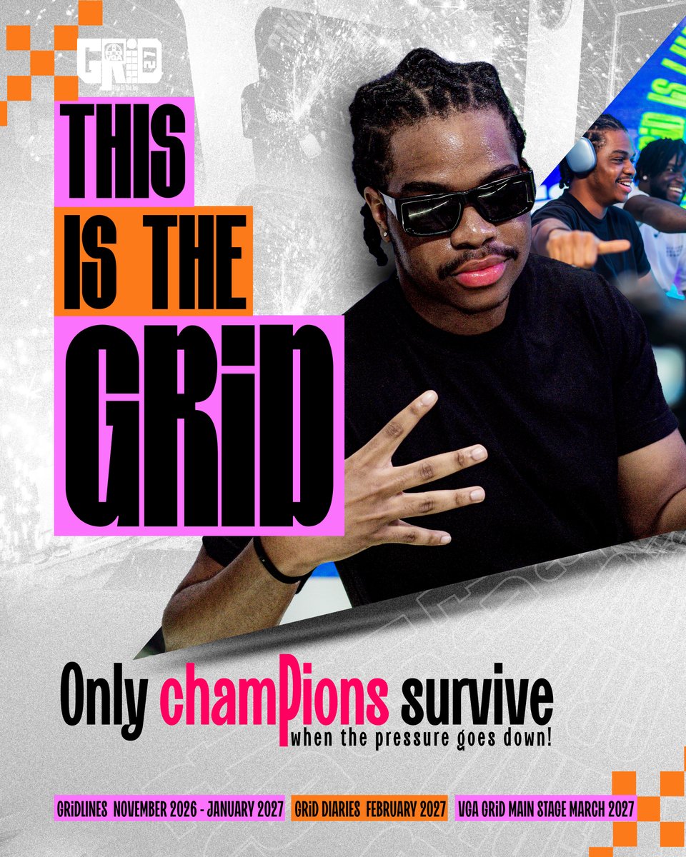 vgaesportshow's tweet photo. Only champions survive when the pressure goes fown…🎶

THIS IS THE GRiD! 🔥🎮
The journey to VGA GRiD 27 begins from November 2026

🎮GRiDLINES
November 2026 – January 2027

🎥 GRiD DIARIES
February 2027

🏆 VGA GRiD MAIN STAGE
March 2027

#ThisIsTheGRiD #ThisIsTheFight https://t.co/N1wikCflX6