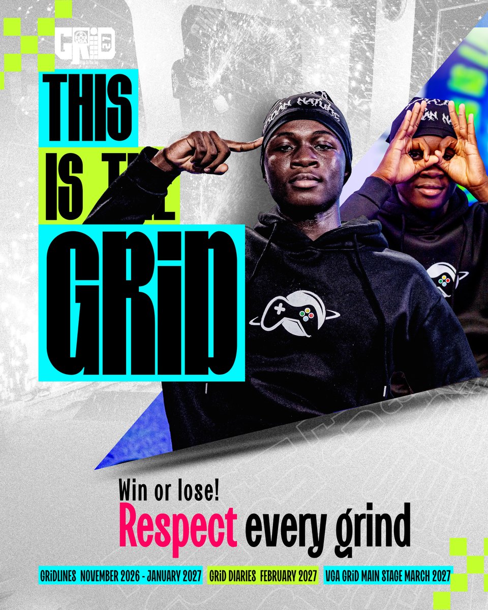 vgaesportshow's tweet photo. Only champions survive when the pressure goes fown…🎶

THIS IS THE GRiD! 🔥🎮
The journey to VGA GRiD 27 begins from November 2026

🎮GRiDLINES
November 2026 – January 2027

🎥 GRiD DIARIES
February 2027

🏆 VGA GRiD MAIN STAGE
March 2027

#ThisIsTheGRiD #ThisIsTheFight https://t.co/N1wikCflX6