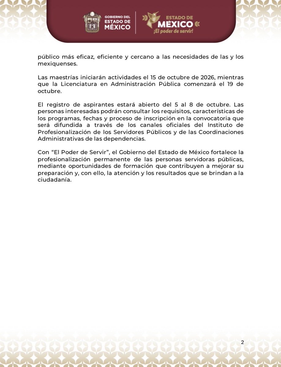 OficialiaEdoMex's tweet photo. 📰#ComunicadoDePrensa:
¡Licenciaturas y maestrías gratuitas! 
Ofrece @Edomex profesionalización para personas servidoras públicas. 
• Por primera vez, el @IPSPedomex ofrece una licenciatura y cinco maestrias. https://t.co/chahqaqcvG