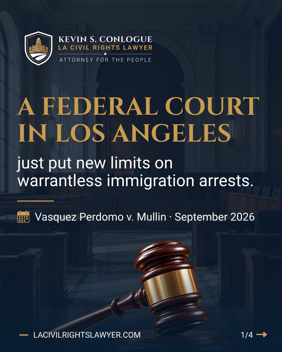 lacivilrightsla's tweet photo. A court in Los Angeles has limited warrantless immigration arrests. Undocumented status alone is not enough to establish escape risk. Agents generally need a warrant unless specific circumstances indicate likely escape. The order is preliminary

#ImmigrationRights #KnowYourRights https://t.co/MR55PagYLa