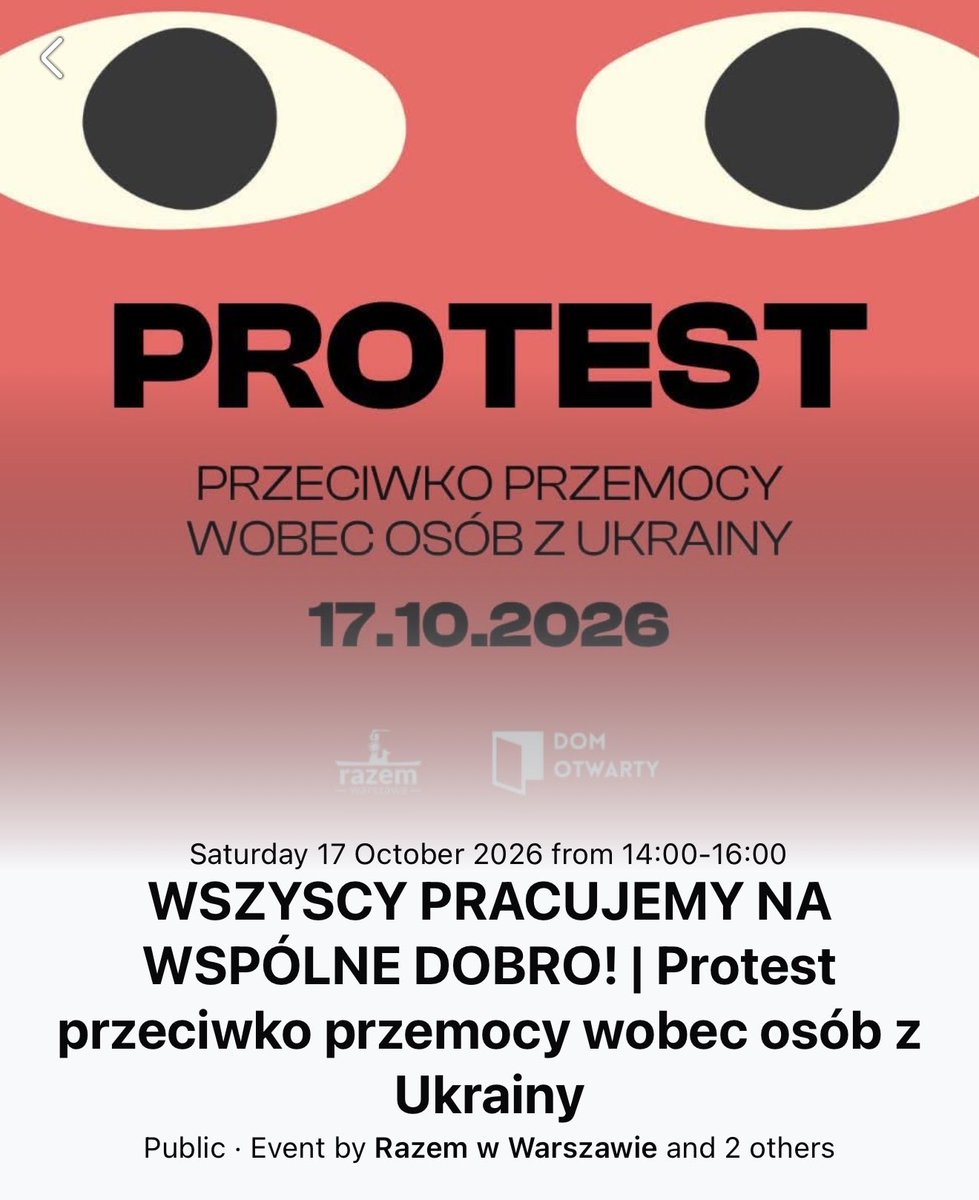 klarasoltan's tweet photo. Na 17.10 w Warszawie zapowiadany jest protest przeciwko przemocy wobec osób z Ukrainy. Uczestnicy wydarzenia będą zachęcani do wsparcia petycji do Rady Miasta by podjęła działania przeciwko przemocy i dyskryminacji, jakich mieliby doznawać Ukraińcy w PL. Organizatorem jest partia Razem. 

Przemoc i dyskryminacja to nie zjawiska naturalne, które nie mają swego autora. Czy chodzi zatem o przemoc wobec Ukraińców ze strony Polaków? Dokładnie tak. W petycji mowa o narastających wśród Polaków nastrojach antyukraińskich i atakach na tle ksenofobicznym. 

No tak to jest. Ataku z nożem może dokonać każdy wariat, ale ksenofobię da się wyssać tylko z mlekiem matki. 

Petycja o wspólne dobro ma duże szanse zwiększyć wrogość między Ukraińcami w PL a Polakami. Tym pierwszym daje bowiem pole do roszczeniowości, drugim - poczucie bycia obywatelem drugiej kategorii we własnym kraju. Wszystkiego po takich akcjach można się spodziewać, tylko nie tego, że będzie się nam wszystkim żyć lepiej.