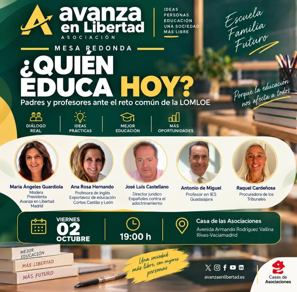 ademiguelanton's tweet photo. 🎤 Hoy, en Madrid, en la mesa sobre Educación organizada por @Avanza_libre @Avanza_LibreMad 

👨‍🏫 El fracaso del modelo educativo se debe a una confluencia de factores estructurales del sistema, socioculturales, tecnológicos, legislativos, etc.

🇪🇸🏛 España ha tenido 8 leyes de Educación en toda su etapa democrática. Un cambio de ley cada cinco años de media.
Hace falta un pacto de Estado y un único modelo educativo.