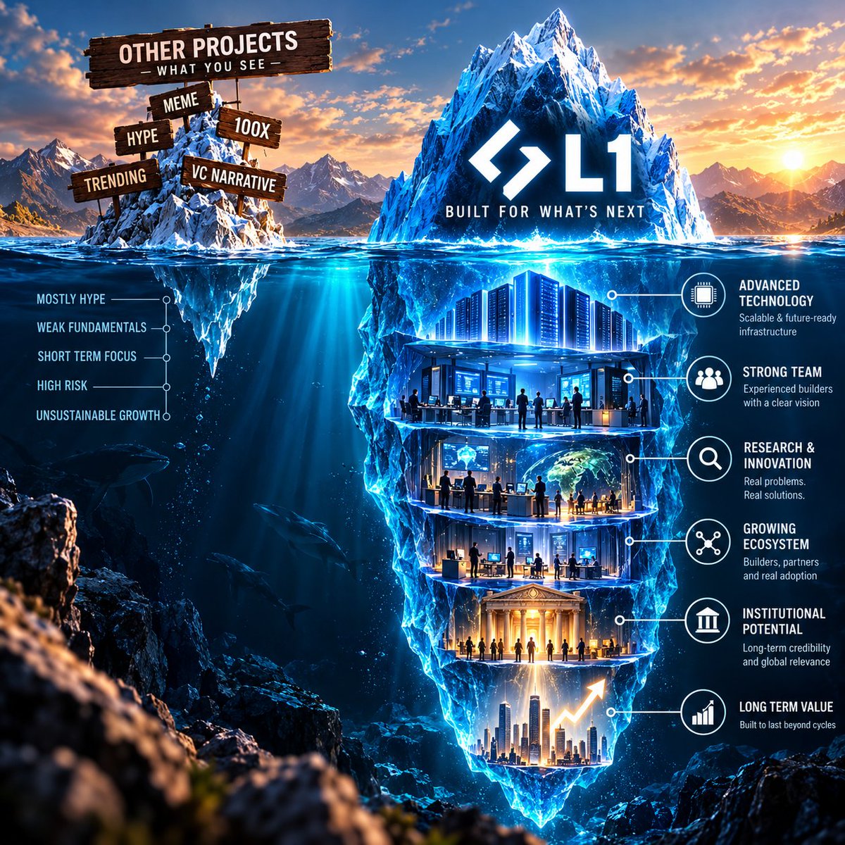 Defigirl1000x's tweet photo. Most people see the tip.
The real work is usually underneath.
That’s what caught my attention about @GenesisL1.
The more I dig, the more there is beneath the surface — technology, research, verifiable AI, data,IP and a much bigger infrastructure thesis.
Still early. DYOR. 🧊 $L1 https://t.co/SYCVqe4c7s