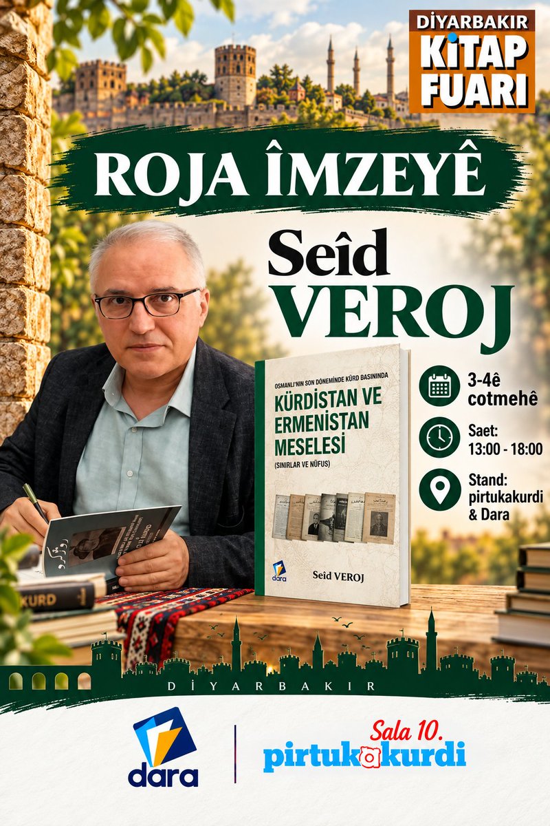 pirtukakurdi's tweet photo. DİYARBAKIR TÜYAP KİTAP FUARINDA SON 2 GÜN. YAZARLARIMIZ HAFTA SONU KİTAPLARINI İMZALAYACAK 

✒️ Metin Aktaş
✒️ Receb Dildar @recebdildar
✒️ Seîd Veroj @SeidVeroj

➡️ 13:00 - 18:00
@darayayinlari https://t.co/Ilh0oueelT