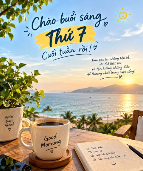 cngTrnngc1's tweet photo. ☀️ Chào buổi sáng thứ 7!

Cuối tuần rồi, tạm gác lại những bộn bề, nhâm nhi ly cà phê và tận hưởng một chút bình yên. ☕🌿

Chúc mọi người một ngày thật nhẹ nhàng, nhiều niềm vui và thật nhiều năng lượng tích cực. ❤️

Cuối tuần rồi… chill thôi! 😎 https://t.co/x1PlwzNE0o