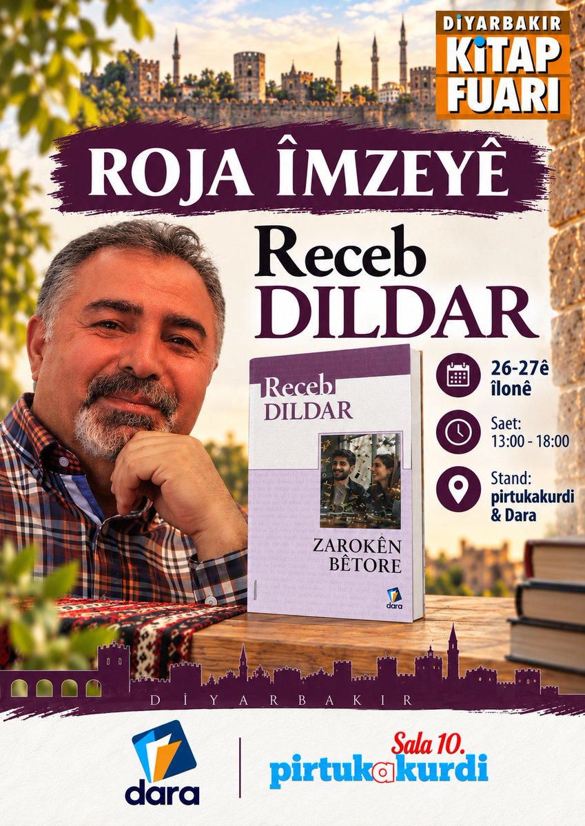 pirtukakurdi's tweet photo. DİYARBAKIR TÜYAP KİTAP FUARINDA SON 2 GÜN. YAZARLARIMIZ HAFTA SONU KİTAPLARINI İMZALAYACAK 

✒️ Metin Aktaş
✒️ Receb Dildar @recebdildar
✒️ Seîd Veroj @SeidVeroj

➡️ 13:00 - 18:00
@darayayinlari https://t.co/Ilh0oueelT