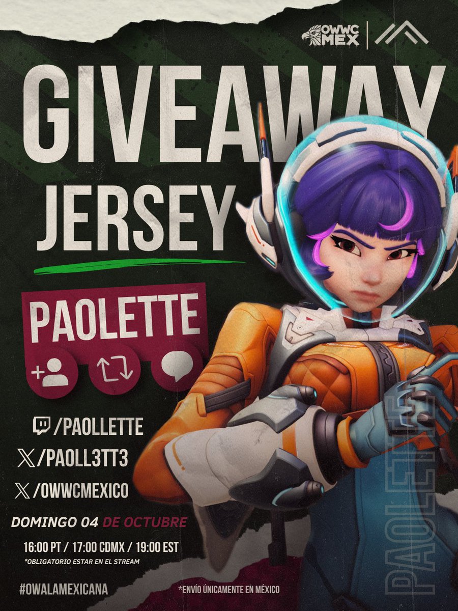 OWWCMexico's tweet photo. ¡Nuevo sorteo con @PA0ll3tt3 ! 🇲🇽🔥

Cómo participar: 
• Síguenos @OWWCMexico 
• Sigue a @PA0ll3tt3 en X y en Twitch
• Repostea 🔁
• Comenta algo para Pao 💬

🏆Ganador: ¡4 de Octubre en vivo por su canal! 

📦 Envíos únicamente en México 
📍Área metropolitana: envío gratis https://t.co/7hdHBEr5Qi