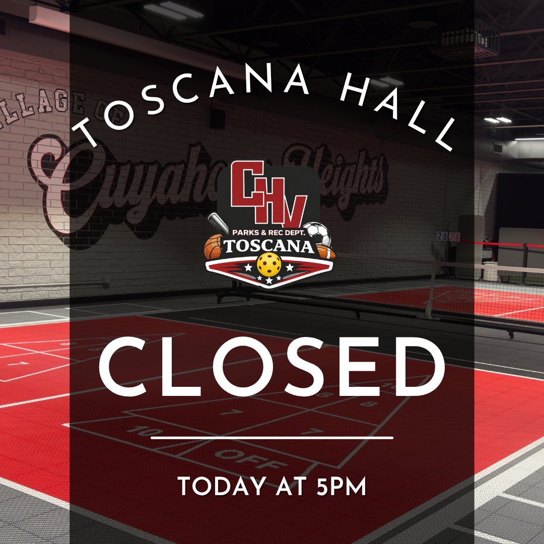 CuyHtsVillage's tweet photo. Facility will be closing at 5:00 pm this evening. https://t.co/mAaDFraQWe
