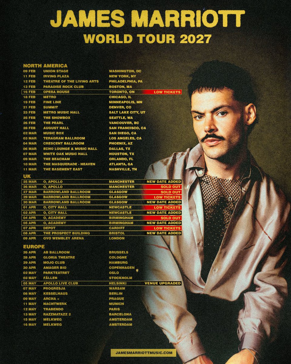 JamesMarriottYT's tweet photo. tickets for my world tour are officially on sale everywhere now and flying out. thank you thank you thank you. let’s go!! https://t.co/WNHEC1smLL https://t.co/z1xHhHazHz
