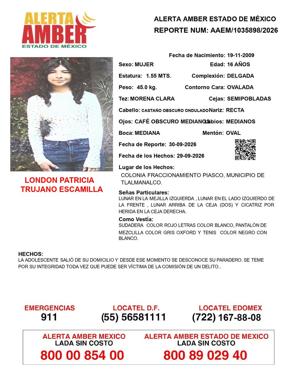 FiscaliaEdomex's tweet photo. 📍Tu apoyo es importante, ayúdanos a difundir, cualquier información para localizar a la siguiente persona comunícate al 📞 800 890 2940 Alerta Amber EDOMEX y ☎️ 800 7028 770 #FiscalíaEdoméx. https://t.co/F1c3Vg90JG