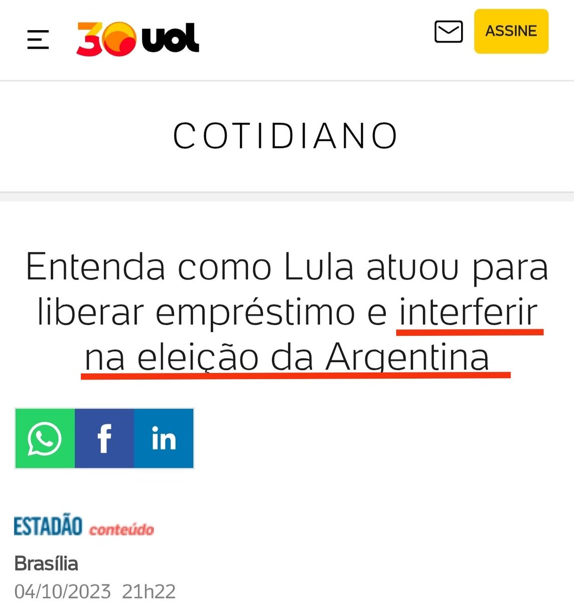 SidnelsonEu's tweet photo. INTERFERÊNCIA DO BEM?

Em 2023, O UOL em parceria com o Estadão, informou que o Presidente da República INTERFERIU NAS ELEIÇÕES DA ARGENTINA enviando empréstimos para ajudar o candidato Sérgio Massa, adversário do então candidato Javier Milei. https://t.co/dWoZA28zuQ