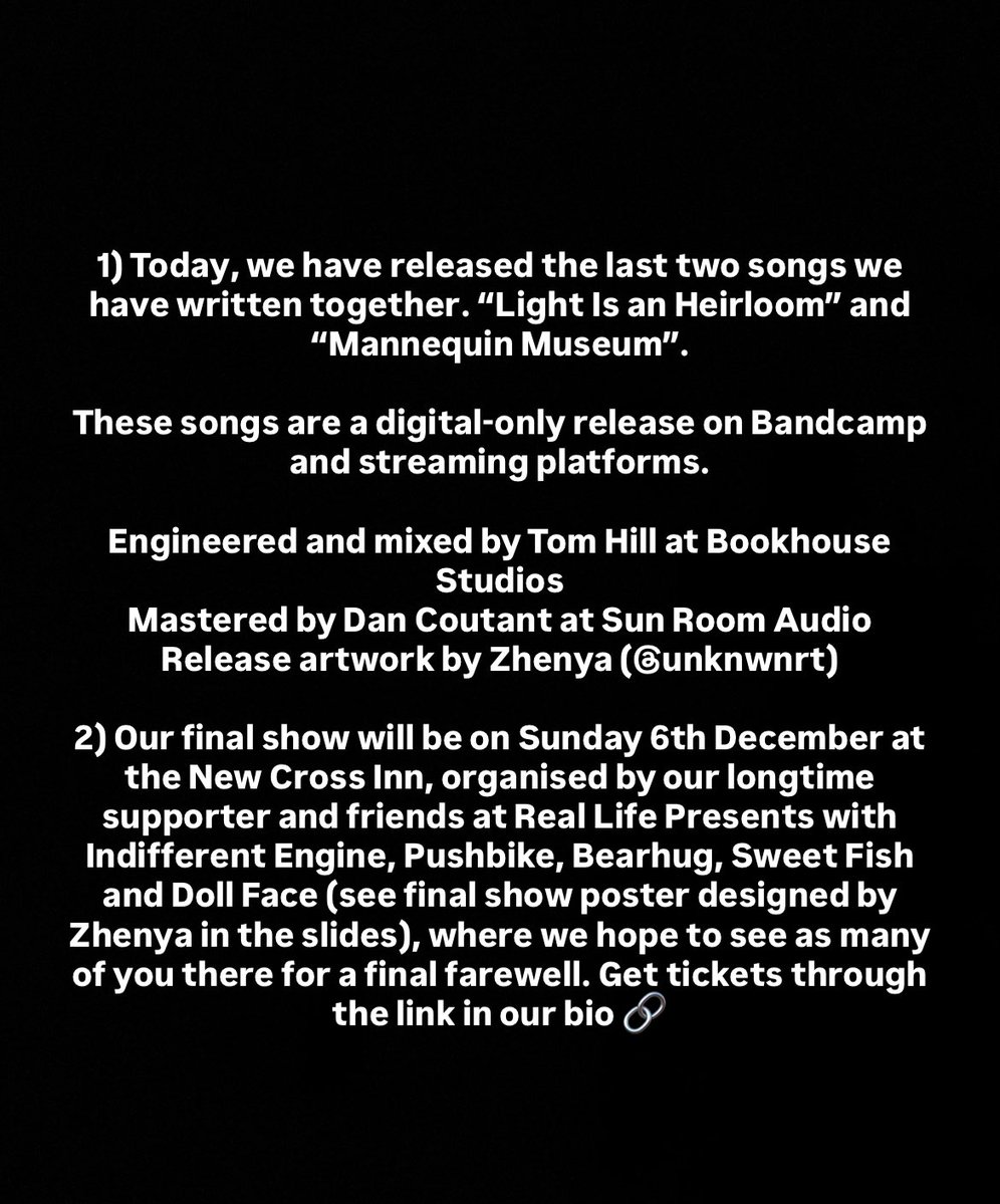 incaseyouleave's tweet photo. R.I.P. incaseyouleave ❤️ we will be calling time as a band in December.
See our full statement in the slides.
Check out our last two songs that we released yesterday - https://t.co/jmmA63VJlM
Thanks for everything!
#screamo #skramz #emo #posthardcore #mathrock #diyemo https://t.co/R67AB2JbDp