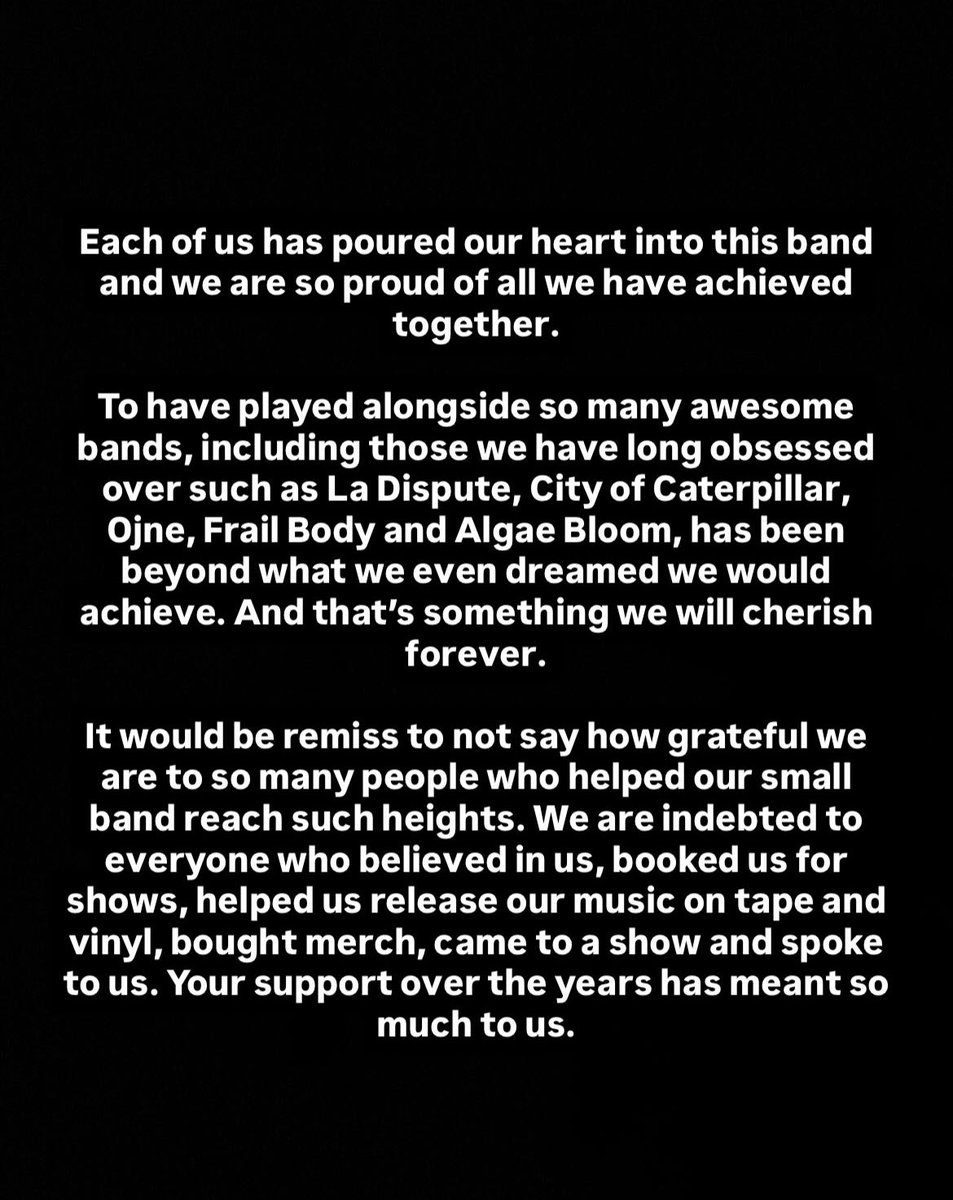incaseyouleave's tweet photo. R.I.P. incaseyouleave ❤️ we will be calling time as a band in December.
See our full statement in the slides.
Check out our last two songs that we released yesterday - https://t.co/jmmA63VJlM
Thanks for everything!
#screamo #skramz #emo #posthardcore #mathrock #diyemo https://t.co/R67AB2JbDp