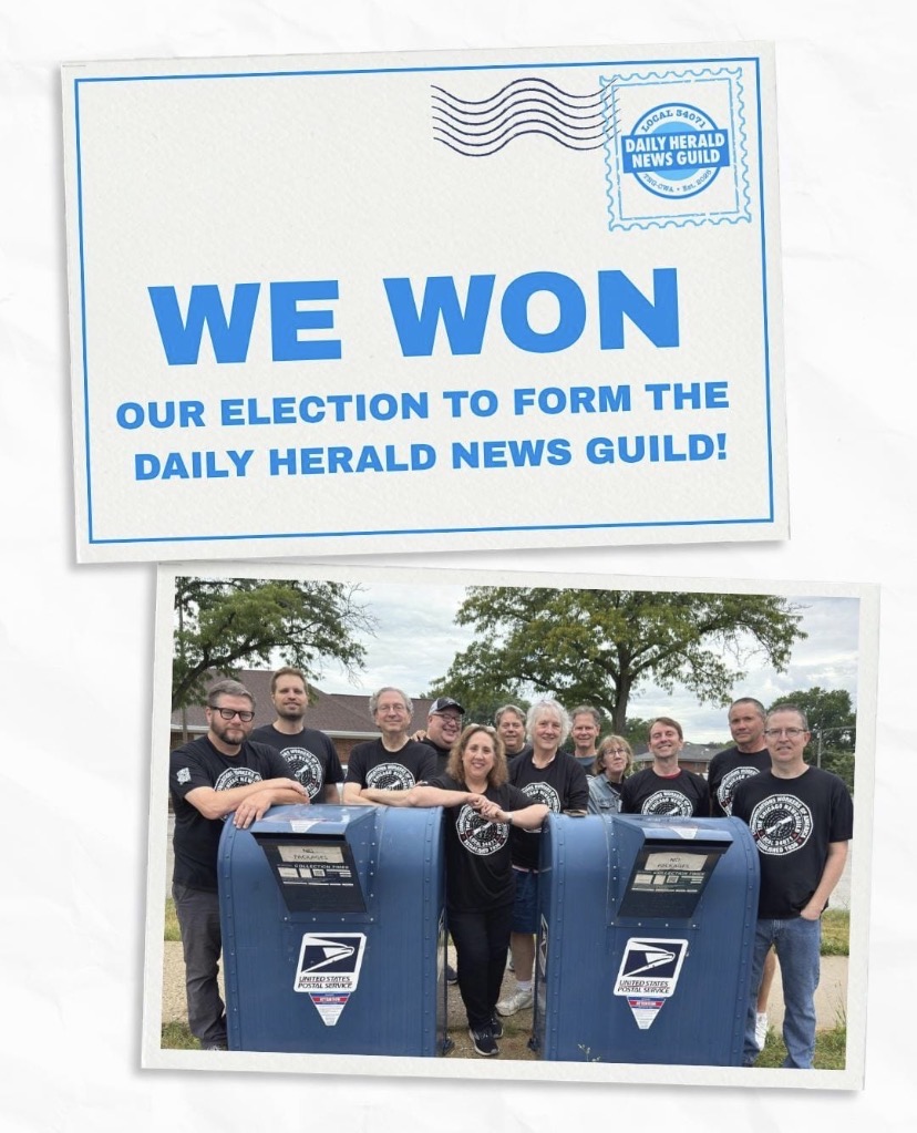 dhnewsguild's tweet photo. Management refused to voluntarily recognize us even though EVERY union eligible person signed a union card. They said everyone needed the right to vote.

Well, be careful what you wish for. We won our vote 15-0 and are officially the Daily Herald News Guild!!! https://t.co/7MOYwBHaHW