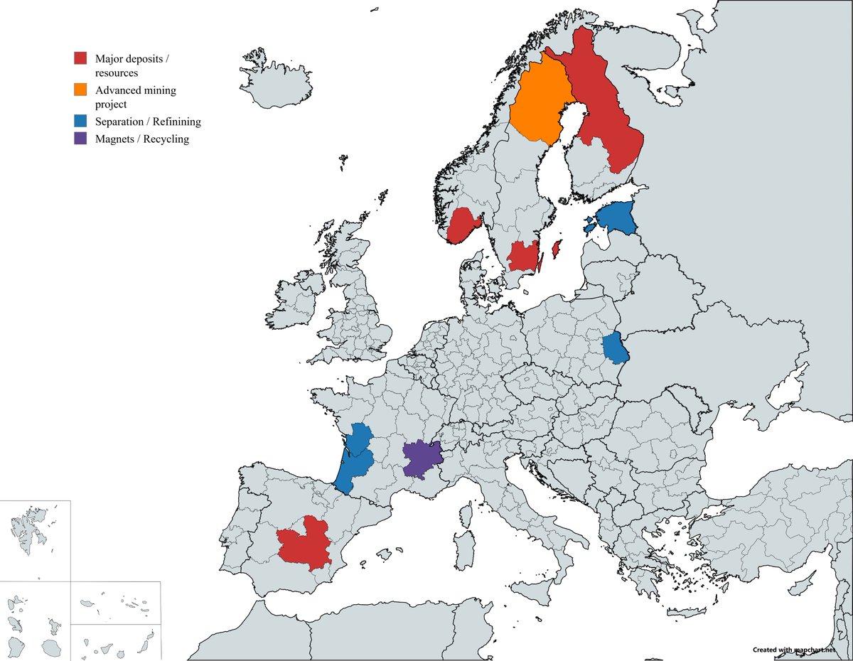 MagellanQuest's tweet photo. Europe has rare earths.
The bottleneck is turning them into magnets.
From Norway and Sweden to Spain, Europe has major deposits — but only a handful of places can separate, refine and manufacture rare-earth magnets.
Europe’s rare-earth supply chain, mapped.
What did I miss? https://t.co/5c3jV37e76
