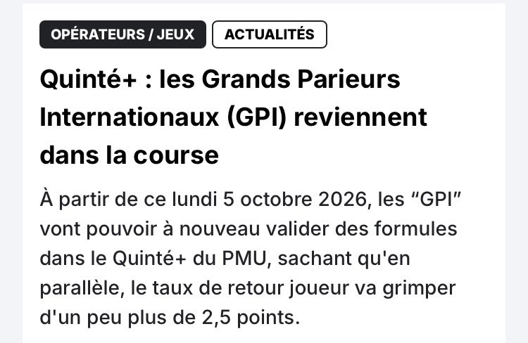 pbiane's tweet photo. #Equidia #FranceGalop #SETF
Une capitulation en rase campagne !
Alors qu’ils en étaient privés depuis maintenant 2 ans, les #GPI vont de nouveau pouvoir rejouer au #Quinté à compter du 5 octobre prochain. Une décision qui symbolise tout le mépris du #PMU pour les parieurs 🇫🇷 https://t.co/4rEjZSeowu