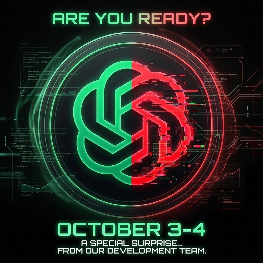 BrokeGPTgn's tweet photo. The countdown is officially on! On October 3rd &amp; 4th, our development team is dropping a special surprise we've been crafting for a while now. 💥

What do you think the team built? Drop your guesses below! 👇 #DevTeam #StayTuned https://t.co/4hUav4yHQy