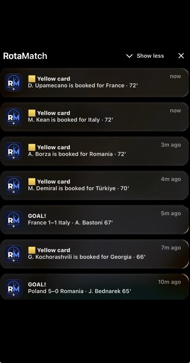 Rotamatch's tweet photo. 5 bookings in 6 minutes, straight to your lock screen 🟨
If you bet on games we have the notifications instantly to your iPhone
Live card alerts for every game · RotaMatch 📲 https://t.co/YJCXiNk3me
#yellowcard #betting #acca #football #scores #redcard #bet #bets #liveodds #odds #cashout