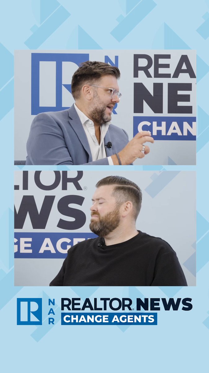 A promotional graphic for 'NAR REALTOR NEWS CHANGE AGENTS' features two stacked photos of men speaking against a light blue background with the NAR logo.