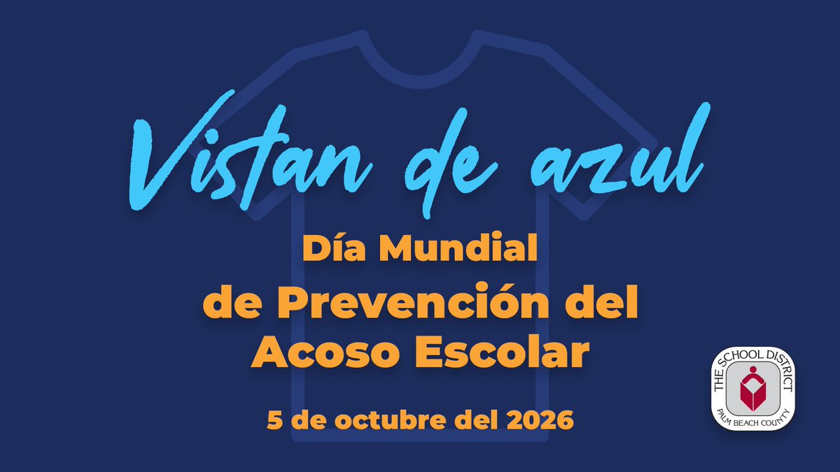 PBCSDEspanol's tweet photo. Hoy nos vestimos de azul con motivo del Día Mundial de la Prevención del Acoso Escolar y reconocemos octubre como el Mes de la Prevención del Acoso Escolar. Este mar de azul es un poderoso recordatorio de que debemos difundir amabilidad.¡Tenemos el poder de marcar la diferencia! https://t.co/i4I2a1wbgI