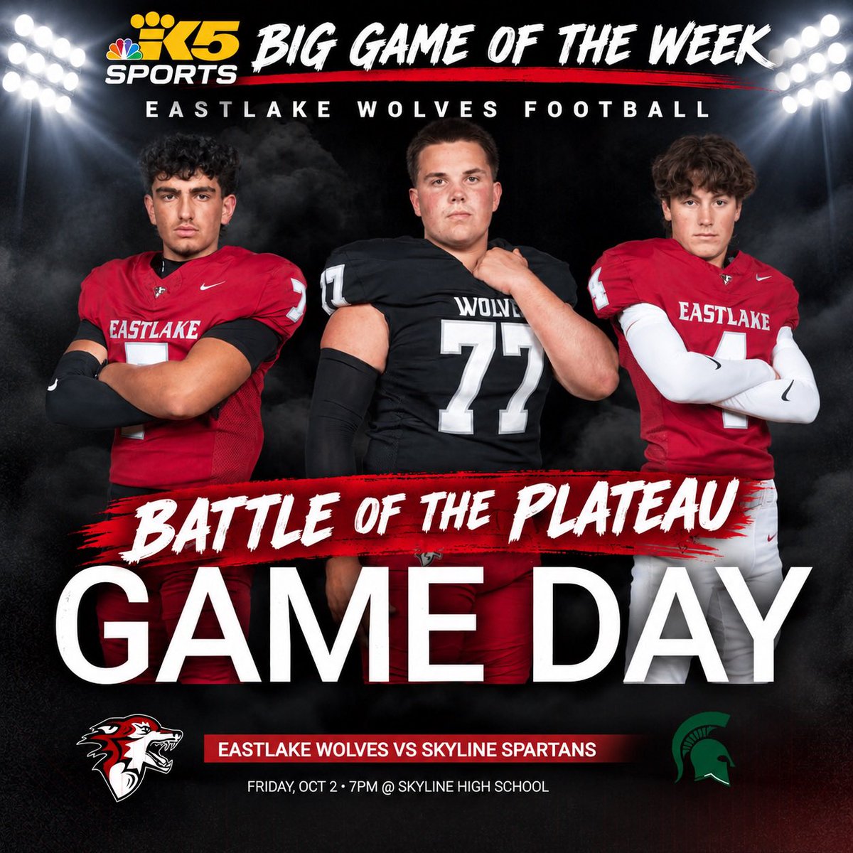 wolvesfb's tweet photo. @KING5Sports Big Game of the Week!  Eastlake vs Skyline.  Battle of the Plateau!  Let’s Go Wolves!  
Watch live on King5+ app or Wolves Football Network on Youtube.  https://t.co/78rmjO38cE
@CoachGHerd @ChrisEgan5 @DustyBakerTV https://t.co/Qk8DapgOIr