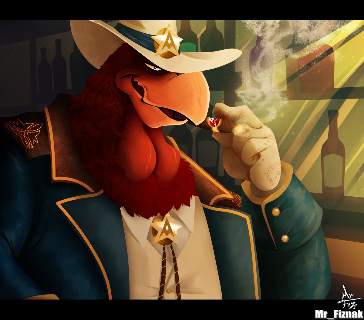Mr_Fiznak's tweet photo. Es un vaquero AU que hice hace muchos años solo que lo adapté mejor con la película del coyote vs acme, básicamente Claudio sigue siendo "CEO" de ACME Por cierto, tiene ambos nombres, Claudio Foghorn Leghorn, pero lo llaman "Don Gallo" en este AU #looneytunes #foghornleghorn https://t.co/dZhIw58wYM
