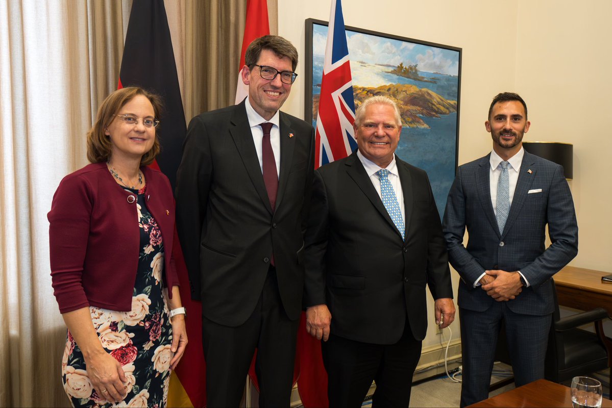 fordnation's tweet photo. This afternoon, I had productive meetings with @EUAmbCanada Geneviève Tuts and @GerAmbCanada Matthias Lüttenberg. As we work to build a more competitive and resilient economy, we’re diversifying our trading partners to find new markets for Ontario products in Europe and around the world.