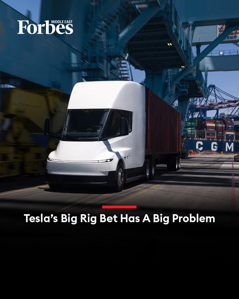 Forbes_MENA_'s tweet photo. Tesla has booked thousands of orders for its electric Semi. But without enough megawatt chargers, it may deliver only about 250 this year.

#Forbes 

For more details: 🔗 https://t.co/d9TbXkZazF https://t.co/b9TqO4Zu2y