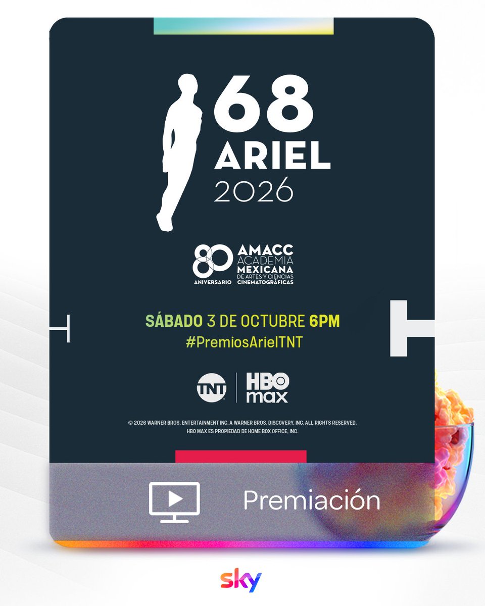 skymexico's tweet photo. El cine mexicano tiene una cita con su gran noche. 🎬🇲🇽✨​

Este 3 de octubre se celebra la 68.ª edición de los #PremiosAriel, conmemorando los 80 años de la AMACC. ​ ¡Vive la gala por @TNTLA y @HBOMaxLat!

#MiEntretenimientoEnSky https://t.co/VzRvnLWh2A